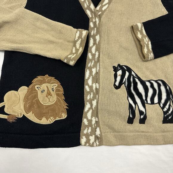 Vtg 90s Christopher & Banks Cardigan Sweater Size S Animal Embroidered Grandma - Picture 2 of 10